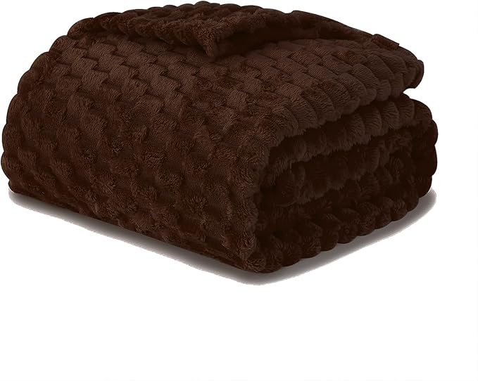 Puncuntex Brown Throw Blanket 108"×90" inches Fuzzy 3D Jacquard Decorative Flannel Fleece Super Soft Plush Cozy Blanket for Couch Sofa Chair Lightweight