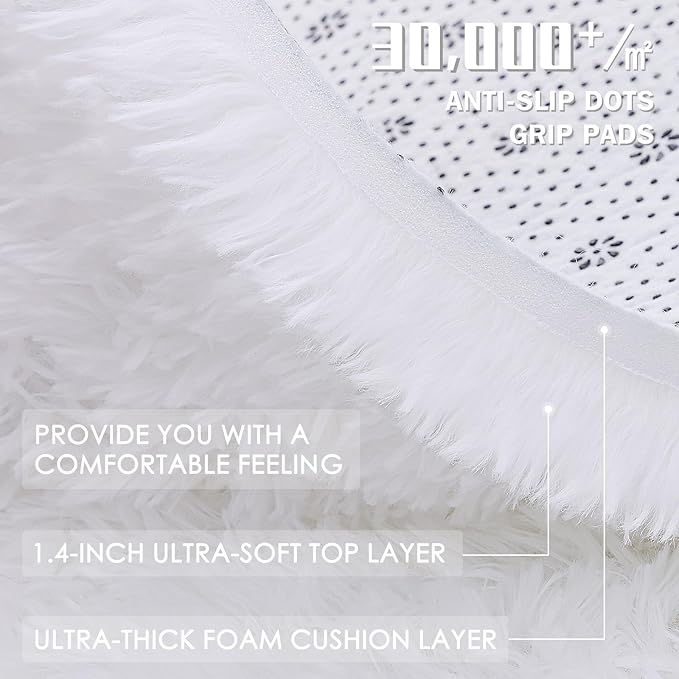 OLANLY 7x10 Machine Washable Large Area Rugs for Living Room, Bedroom, Soft Fluffy Shaggy Bedside Rug, Indoor Floor Carpet for Kids Girls and Boys, Dorms, Nursery, Home Decor Aesthetic, White