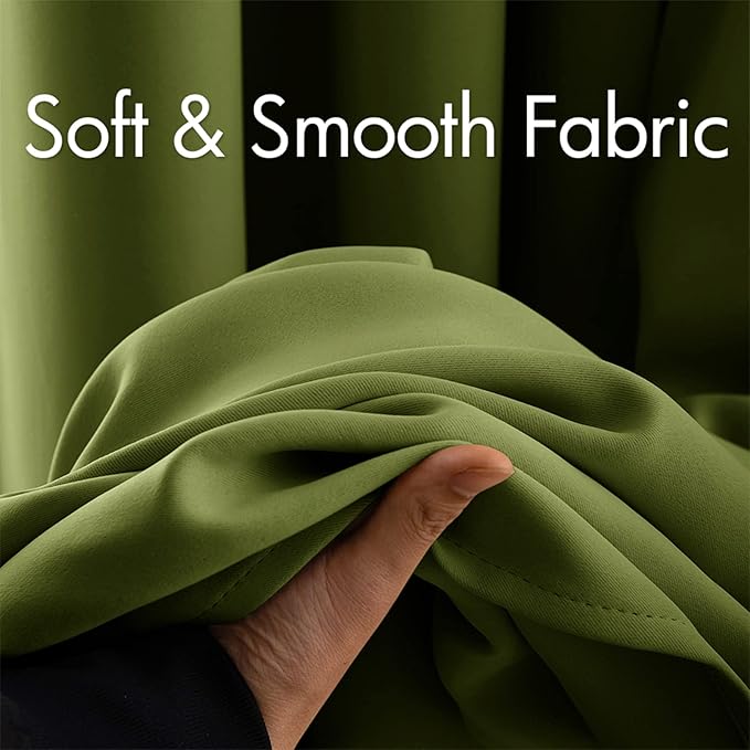 MIULEE Room Darkening Curtains Thermal Insulated Black Out Drapes Solid Window Treatment Grommet Light Blocking Blackout Curtain for Living Room Bedroom 2 Panels Set 52 x 54 inch Length Olive Green