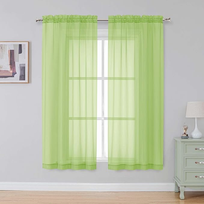 Simplebrand Rod Pocket Top Solid Voile Sheer Curtains for Bedroom, 54 Inch Length Drapes Set of 2, Lightweight and Light Filtering Elegant Lime Curtains Panels Window Treatment, 42W×54L, Lime
