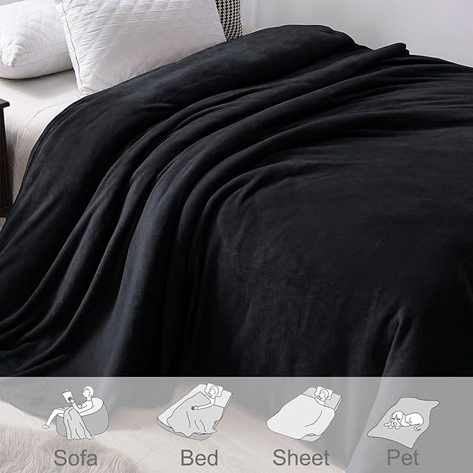 Exclusivo Mezcla Fleece Blanket Twin Size for Bed, Super Soft and Warm, All Season, Cozy, Plush, Lightweight, 60x80 Inches Black