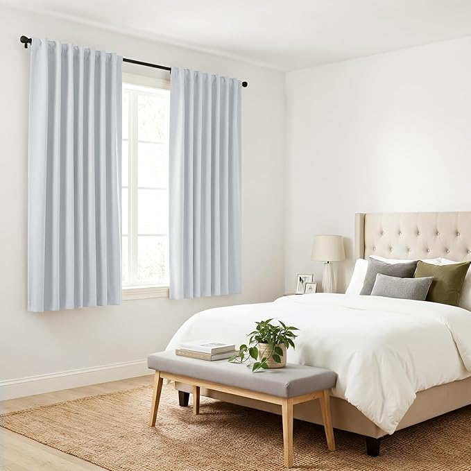PONY DANCE 60% Light Blocking Curtains 63 inch Long, Room Darkening Curtains for Bedroom, Thermal Insulated Drapes for Living Room Window with Back Tab, 42 x 63 Inch,2 Panels Set, Greyish White