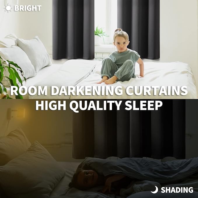 BGment Blackout Curtains 54 Inch Length 2 Panels Set, Dark Grey Room Darkening Curtains Black Out Thermal Grommet Curtains for Bedroom, 2 Panels, Each 46 x 54 Inch, Dark Grey
