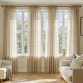 MIULEE Beige Sheer Curtains 90 Inches Long, 4 Panels Set, Rod Pocket Voile Drapes Light Filtering and Semi Transparent, Elegant Window Treatments for Bedroom Living Room,42 x 90 Inches