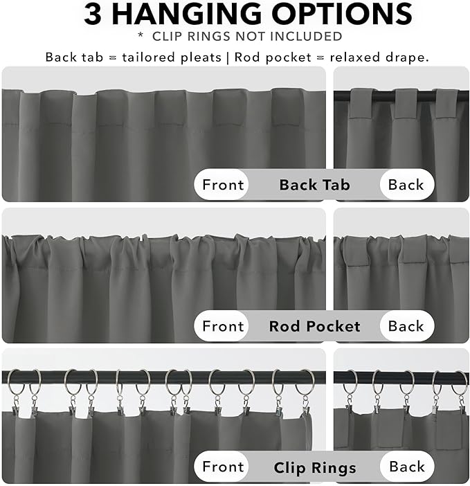 Deconovo Blackout Curtains, Thermal Insulated, W70 x L108 2 Panels, Back Tab, Machine Washable, Room-Darkening Drapes for Bedroom/Living Room Light Grey