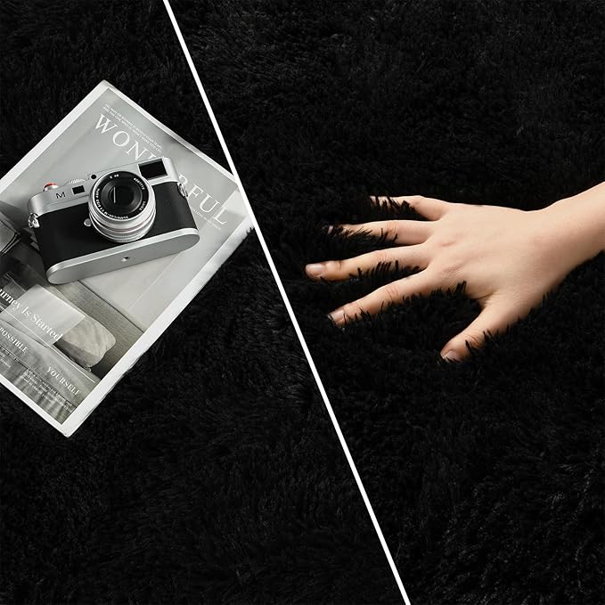 Large Shag Area Rugs 9 x 12, Plush Fuzzy Rugs for Living Room, Ultra Soft Fluffy Furry Rug for Bedroom, Indoor Carpet Nursery Rugs for Kids Room Home Decor, Black