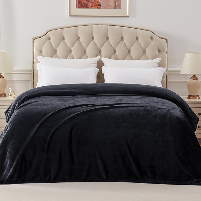 Exclusivo Mezcla Fleece Blanket Twin Size for Bed, Super Soft and Warm, All Season, Cozy, Plush, Lightweight, 90x66 Inches, Black
