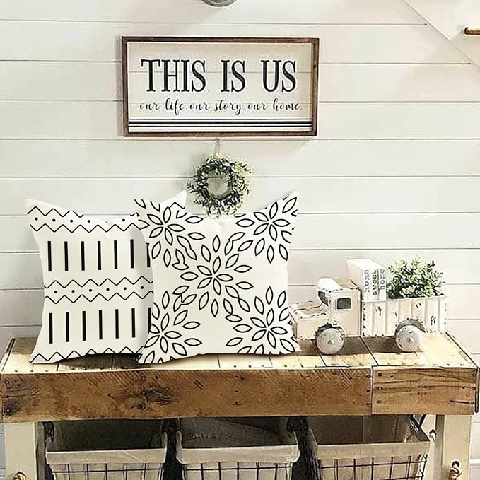 YCOLL Pillow Covers 18x18 Set of 4, Modern Sofa Throw Pillow Cover, Decorative Outdoor Linen Fabric Pillow Case for Couch Bed Car, Cream