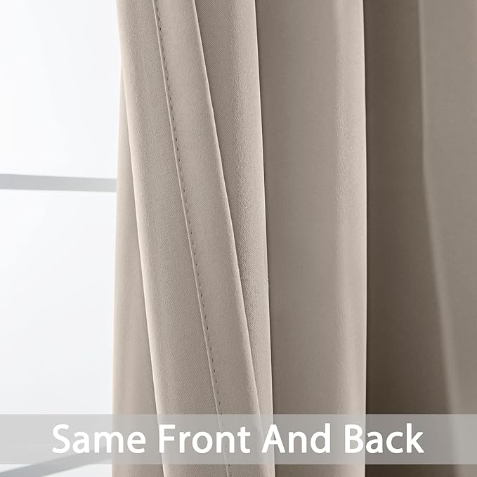 Yakamok Blackout Curtains Room Darkening Thermal Insulated Window Panels,Solid Grommet Top Drapes for Bedroom/Living Room(62Wx84L, Natural, 2 Panels)