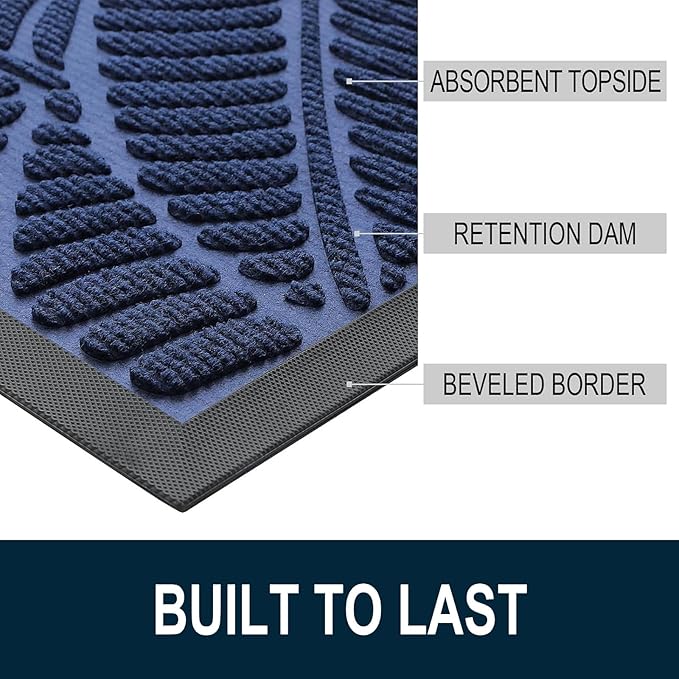 Colorxy Waterproof Doormat, Sturdy Natural Rubber Front Indoor Mat, Non Slip Low Profile Indoor Outdoor Door Mats, Stain and Fade Resistant Floor Mat, Easy Clean Patio Entrance Mat, 47''x24'', Navy