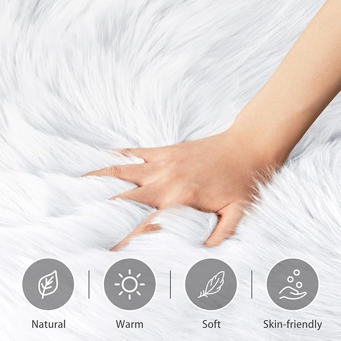 Ciicool Fluffy Area Rug, White Faux Fur Rug for Bedroom Living Room, Thick Fuzzy Shag Rug Furry Nursery Rug Plush Indoor Floor Carpets for Kids Girls Boys Teen Dorm, 4x6 ft