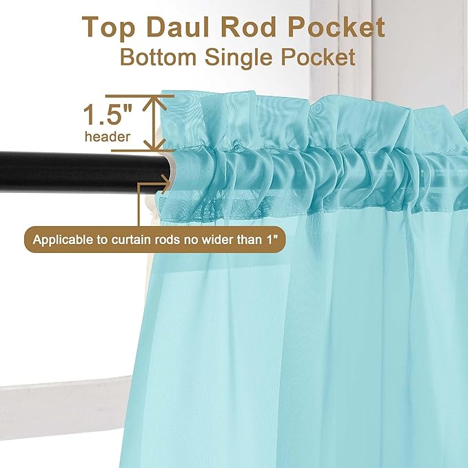 Chyhomenyc Sheer Aqua Curtains 90 inches Long 2 Panels, Light Filtering Soft Airy Solid Elegant Voile Window Treatment Drapes for Bedroom Living Room, 42Wx90L Inches