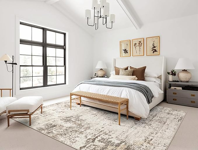 UERMEI 10x14 Area Rug Living Room Rugs - Washable Neutral Modern Abstract Soft Thin Large Rug Indoor Floor No Slip Rug Carpet for Bedroom Under Dining Table Home Office Decor - Dark Brown