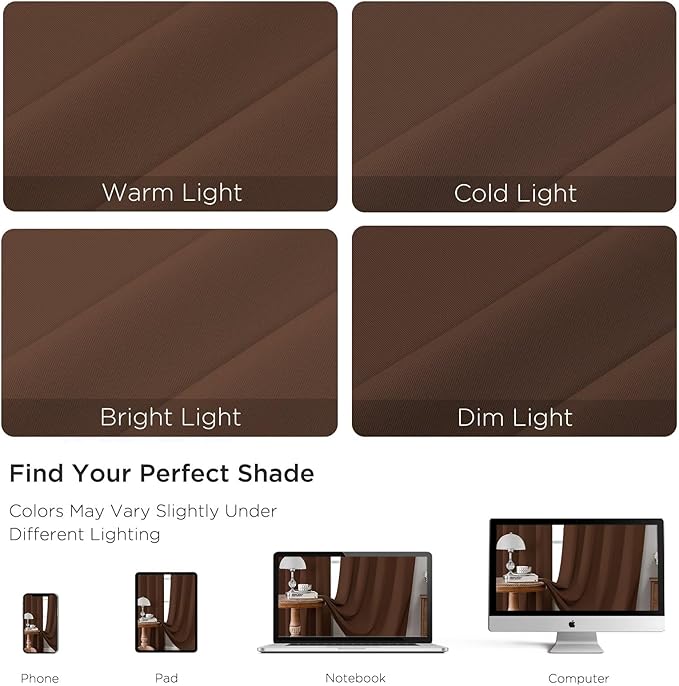 CUCRAF Brown Blackout Curtains 84 inch Length 2 Panels Set, Rod Pocket Room Darkening Drapes for Bedroom Living Room, Insulated Thermal Light Blocking Window Curtain (W52 x L84 Inch)