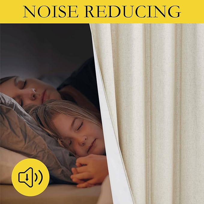NICETOWN Natural Linen Curtains 45" Long with Noise Reducing for Small Window, 42" Wide, 2 PCs, Complete Blackout Drapes, Thermal Insulated & Noise Reducing Window Draperies with White Liner