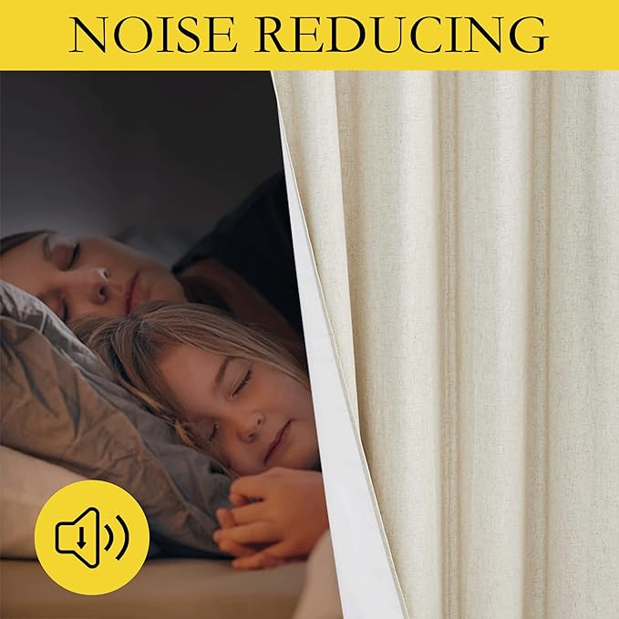 NICETOWN Natural Linen Curtains 45" Long with Noise Reducing for Small Window, 52" Wide, 2 PCs, Complete Blackout Drapes, Thermal Insulated & Noise Reducing Window Draperies with White Liner