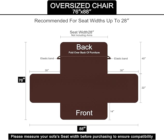 U-NICE HOME Reversible Oversized Chair Covers Quilted Water Repellent Pet Protectors with Elastic Straps(28''Armchair, Dark Grey/Light Grey)