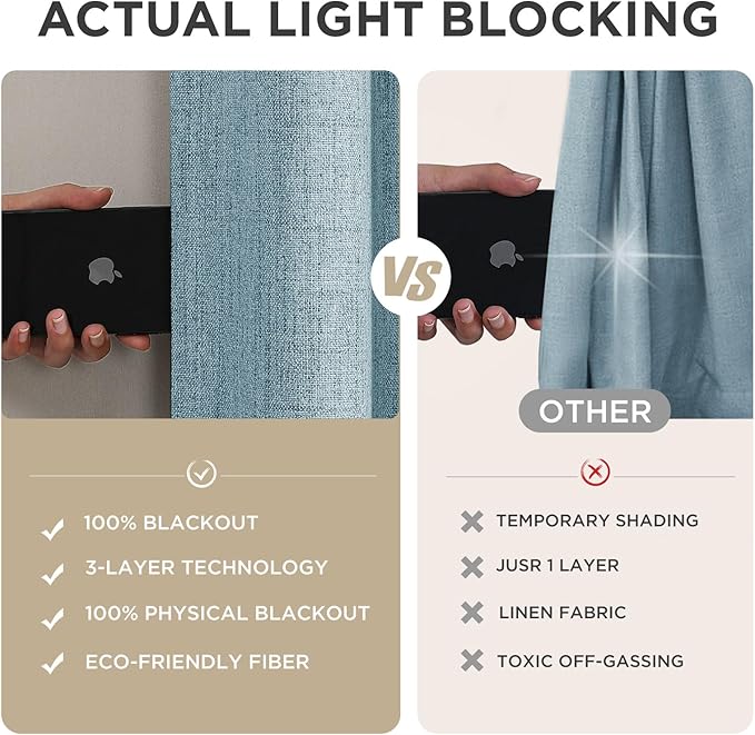 Joydeco Blackout Curtains for Bedroom - 100% Light Blocking 2 Panels Sky Blue Drapes 66" W x 96" L, Thermal Insulated Room Darkening Curtains, Linen Textured for Living Room, Rod Pocket & Back Tabs