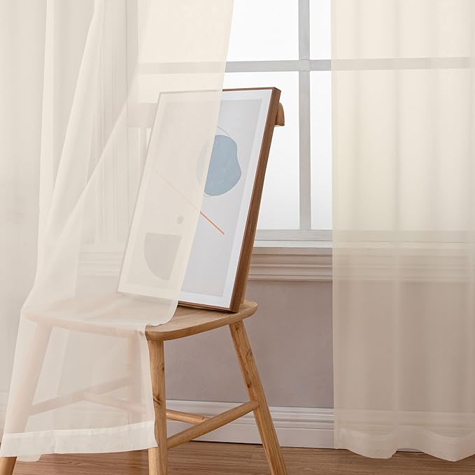 Simplebrand Cream Sheer Curtains 96 Inches Long, Light Filtering Rod Pocket Solid Color Window Sheer Curtain Panels, Elegant Curtains & Drapes for Living Room, Bedroom 2 Panels, 59" W x 96" L
