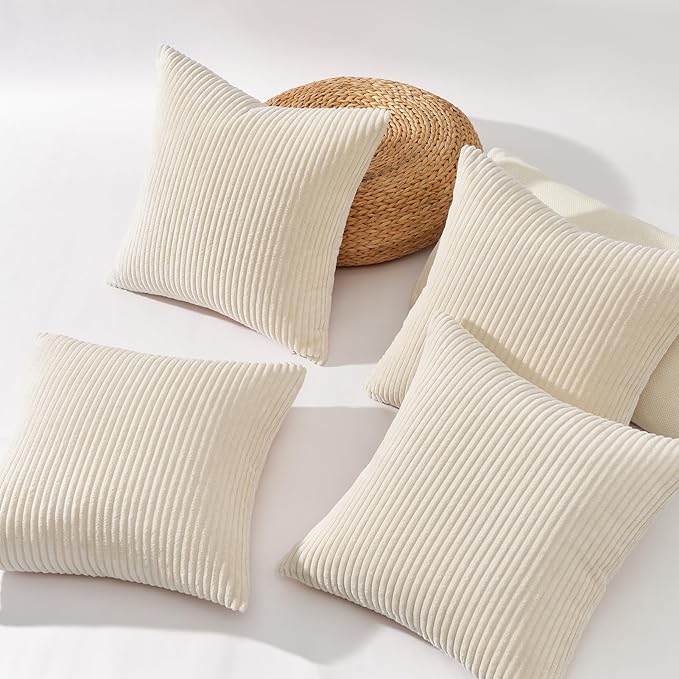 Topfinel Decorative Beige Throw Pillow Covers Cushion Cases, Set of 4 Soft Velvet Modern Double-Sided Designs, Natural Home Decor, Pillow Inserts Not Included (24x24 inch)