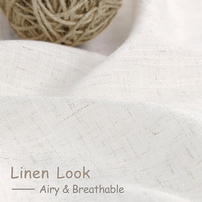 Ivory White Linen Curtains 132 Inch Length for Living Room Light Filtering Semi Sheer Curtain Back Tab Neutral Modern Farmhouse Decor Drapes Floor to Ceiling High Window for Bedroom 52x132, 2 Panels