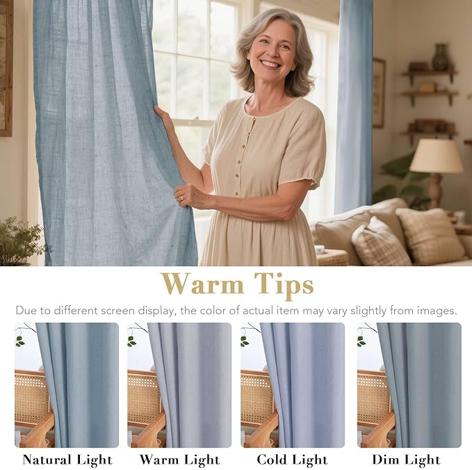 H.VERSAILTEX Linen Curtains Home Decorative Nickel Grommet Semi Sheer Curtains Privacy Added Energy Saving Light Filtering Window Treatments Draperies for Bedroom, Stone Blue, 2 Panels, 52 x 84 - Inch