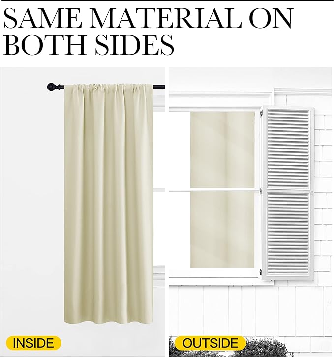 NICETOWN Living Room Curtains, Home Decorations Thermal Insulated Solid Rod Pocket Blackout Drapes for Cafe (Beige, One Pair, 52 x 72-inch)