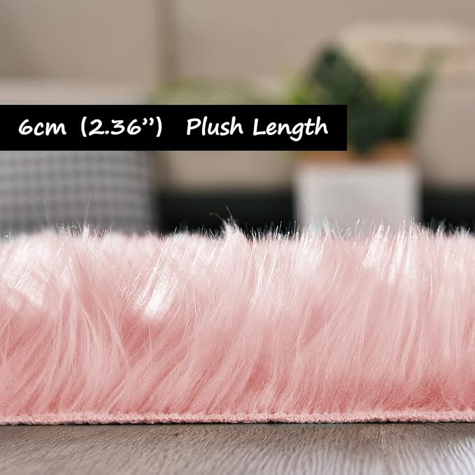 Goolela Pink Area Rug 6x9 Fluffy Fuzzy Furry Sheepskin Rug for Girls Bedroom Faux Fur Shag Carpet Soft Plush Rectangle