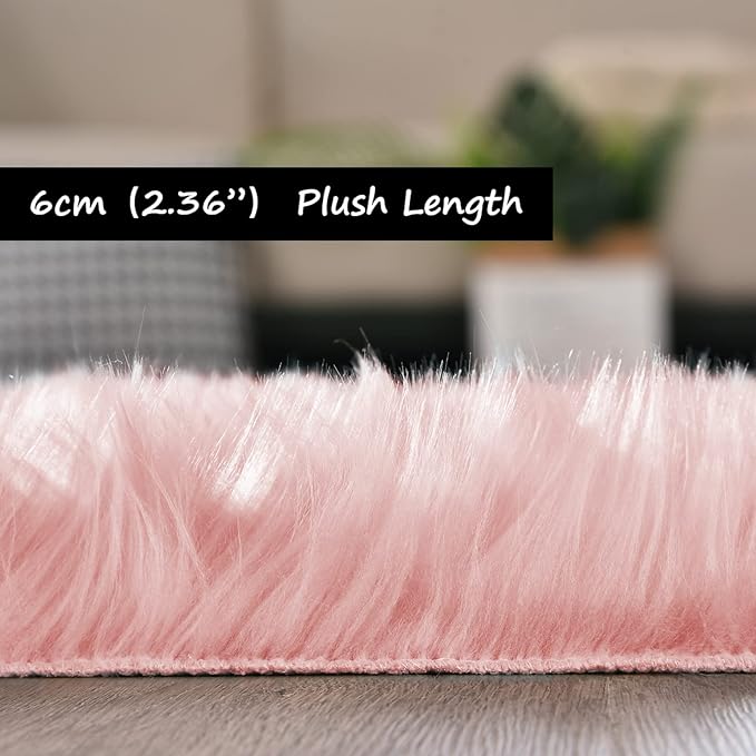 Goolela Pink Round Rug 5ft Circle Fluffy Fuzzy Fur Carpet for Girls Bedroom Living Room Faux Sheepskin Soft Plush Washable