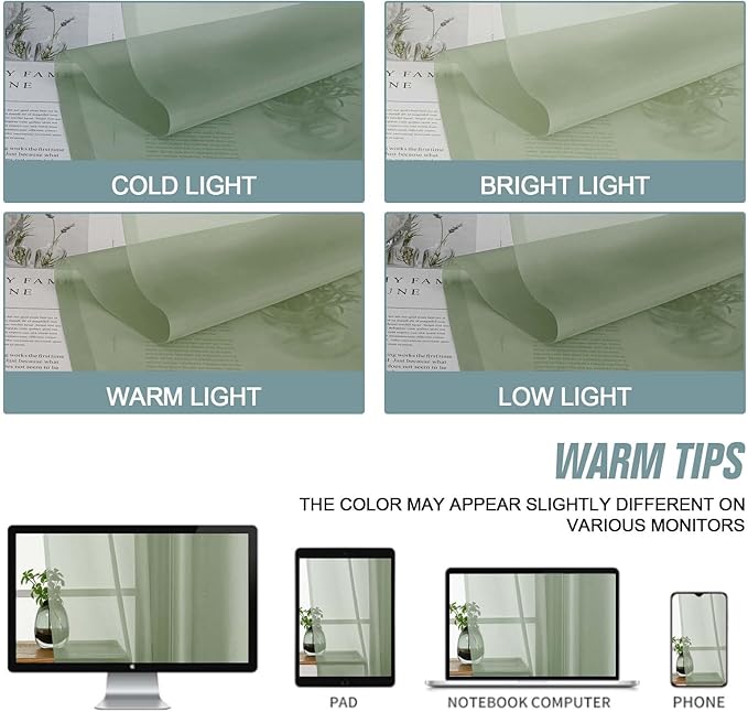 Extra Wide Sage Green Sheer Curtains 90 Inches Long 2 Panels, Light Filtering Lightweight Solid Sheer Curtains for Living Room, Window Voile Sheer Drapes, Dual Rod Pocket, 2x59Wx90L Inches