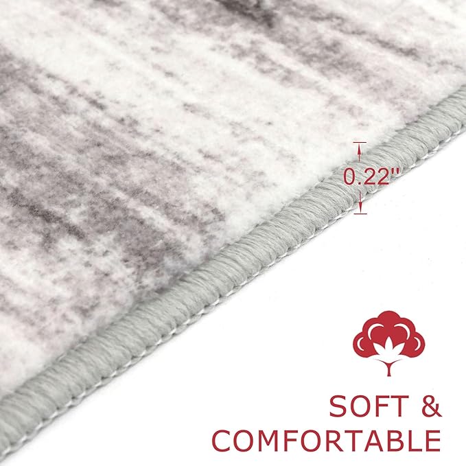 KOZYFLY Modern Abstract Washable Rug Runner 2.6x10 Hallway Rug Runner Non-Slip Soft Kitchen Runner Rugs, Grey/Light Beige/Brown Striped Carpet for Entryway Bathroom