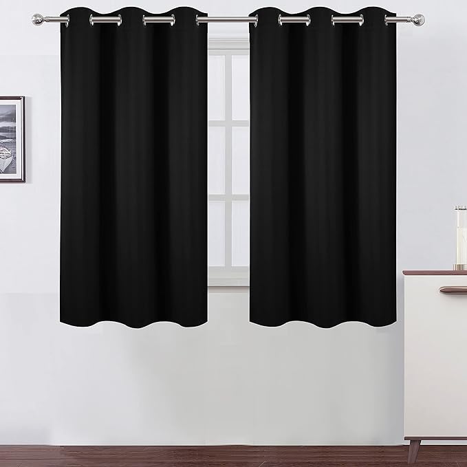 LEMOMO Black Blackout Curtains 42 x 54 Inch Length Set of 2 Panels Grommet Bedroom Curtains for Living Room
