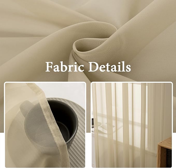 MIULEE 2 Panels Solid Color Sheer Window Curtains Elegant Window Voile Panels/Drapes/Treatment for Bedroom Living Room (54X96 Inches Beige)