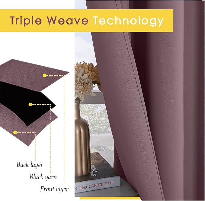 NICETOWN Modern Blackout Curtains Noise Reducing, Thermal Insulated and Privacy Room Darkening Drape Panels for Boy's Guest Room Door Small Short Window (Dry Rose, 2 Panels, W42 x L40 -Inch)
