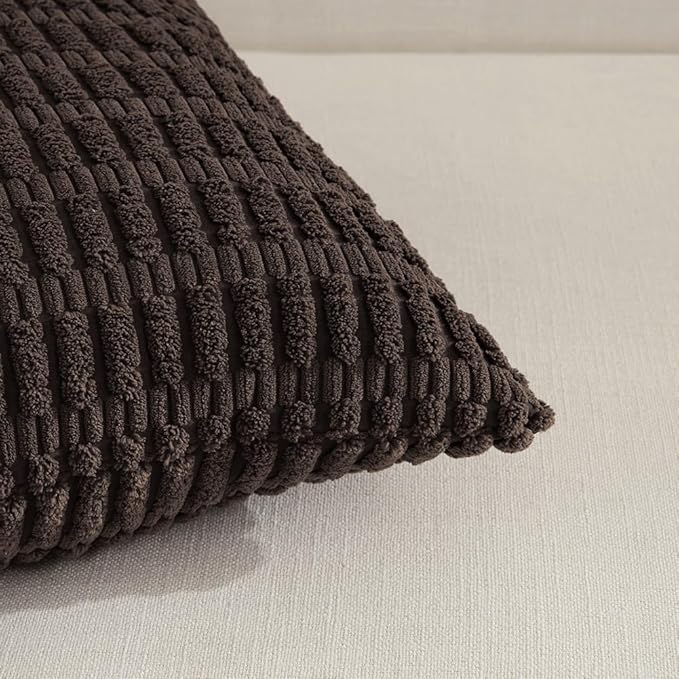 Fancy Homi 4 Packs Boho Dark Brown Decorative Throw Pillow Covers 12x24 Inch for Living Room Couch Bed Sofa, Rustic Modern Farmhouse Home Decor, Soft Plush Corduroy Cute Square Cushion Case 30x60 cm