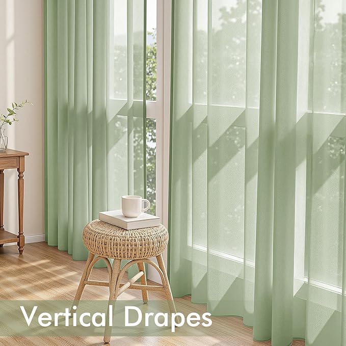 MIULEE Sage Green Sheer Curtains 84 Inches Long, 4 Panels Set, Light Filtering Rod Pocket Voile Drapes Window Treatments, Semi Transparent Airy Fabric for Bedroom and Living Room, 42 x 84 Inches