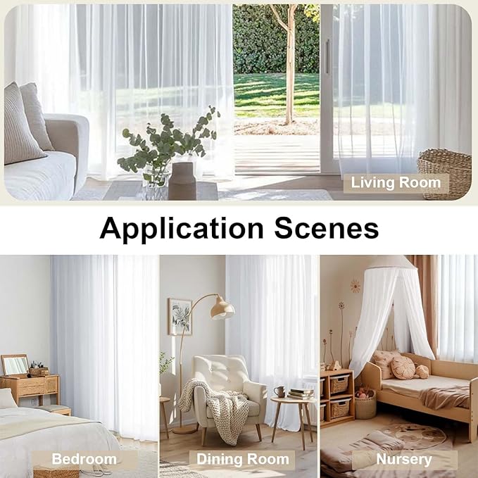 OWENIE Sheer White Curtains, Sheer Curtains 63 inch Length 2 Panels Set, Rod Pocket Voile Fimly Sheer Drapes for Living Room/Bedroom, 2pcs, Each 42" W x 63" L