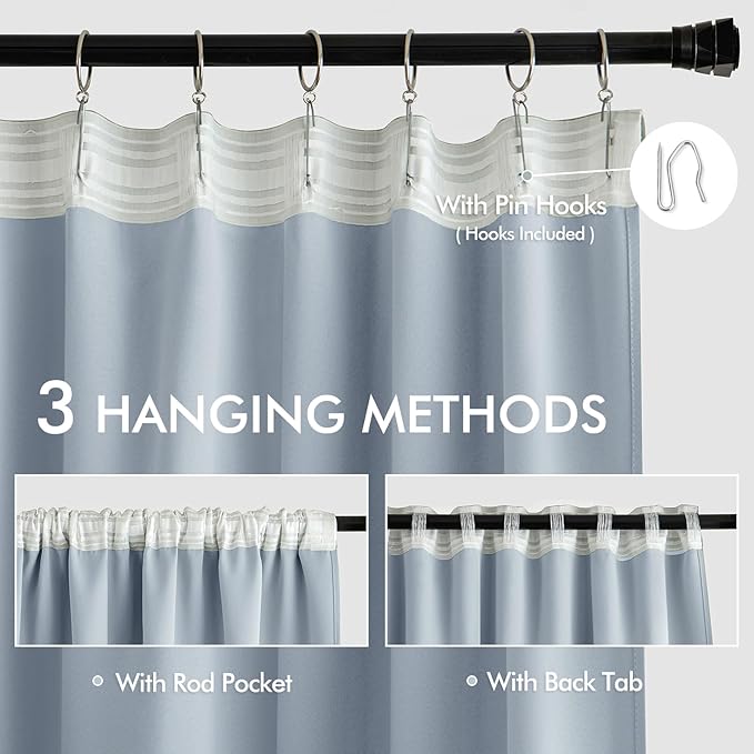 MIULEE Light Blue Back Tab Blackout Curtains 84 Inch Length 2 Panels Set for Living Room Bedroom Privacy, Rod Pocket/Pinch Pleat Thermal Insulated Room Darkening Pleated Light Blocking Drapes