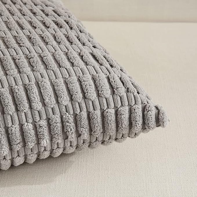 Fancy Homi 4 Packs Grey Decorative Throw Pillow Covers 20x20 Inch for Living Room Couch Bed Sofa, Modern Farmhouse Boho Home Decor, Soft Plush Corduroy Gray Square Cute Accent Cushion Case 50x50 cm