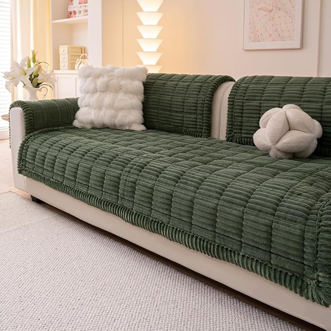 Couch Cover for Dogs Washable, Fuzzy Pet Couch Covers for 3 Cushion Sofa Pet Friendly, Non Slip Sofa Cover (Green, 27.6" x 27.6"/70 x 70cm 2 PCS)