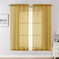 Chyhomenyc Gold Sheer Curtains 63 Inch Length 2 Panels, Rod Pocket Solid Window Sheer Curtain Panels, Elegant Curtains & Drapes for Living Room Bedroom 2 Panels (Gold, 42 W x 63 L)