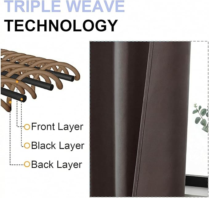 Simplebrand Blackout Extra 10ft Curtains for Patio 120 Inches Long 2 Panels Set, Solid Thermal Insulated Energy Saving Rod Pocket Window Treatment Curtains Blackout Drapes, 50" Wx120 L, Chocolate