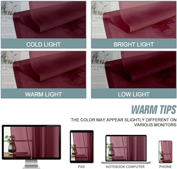 Sheer Curtains for Window 96 Inches Long 2 Panels Set, Soft Airy Light Filtering Voile Sheer Curtains for Living Room Bedroom, Dual Rod Pocket Elegant Window Drapes, Burgundy, 2x42Wx96L Inches