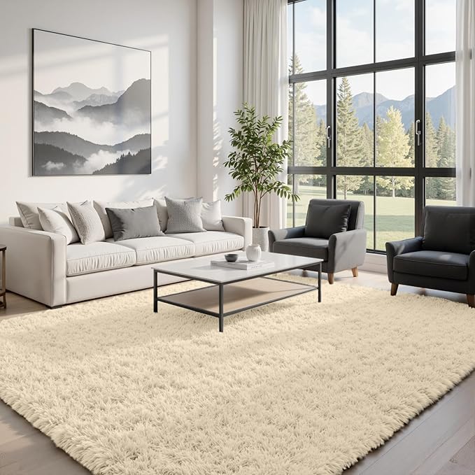 6x9 Area Rugs for Living Room Rug: Soft Fluffy Shag Beige Rugs for Bedroom, Non-Slip Large Fuzzy Plush Rug Indoor Floor Carpet for Nursery Kids Boys Girls Room, Dorms, Playroom, Modern Home Decor