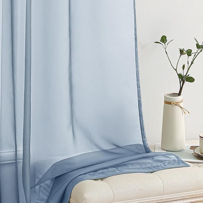 MIULEE 2 Panels Solid Color Sheer Window Curtains Elegant Window Voile Panels/Drapes/Treatment for Bedroom Living Room (54X63 Inches Dusty Blue)