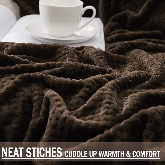 Exclusivo Mezcla Fleece Bed Blanket Queen Size, Super Soft and Warm Blankets for Couch, Sofa and Bed Waffle Textured, Cozy, Fuzzy and Lightweight (Coffee, 90x90 Inches)