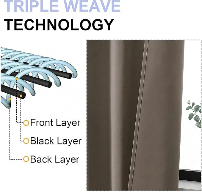 Simplebrand Blackout Extra 10ft Curtains for Patio 120 Inches Long 2 Panels Set, Solid Thermal Insulated Energy Saving Rod Pocket Window Treatment Curtains Blackout Drapes, 50" Wx120 L, Latte