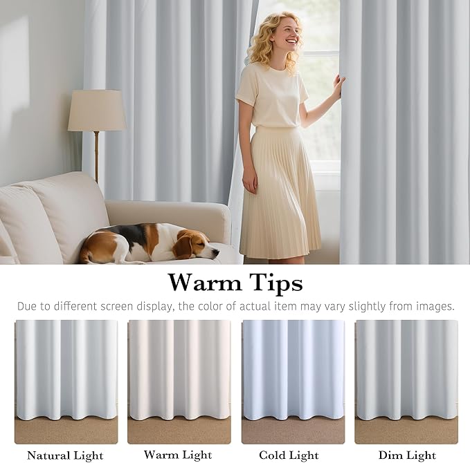 RYB HOME White 100% Blackout Curtains, Thermal Insulated Heat & UV Blocking Total Room Darkening Privacy Drapes for Bedroom Dining Living Room, Width 42 by Length 54, White, 2 Panels