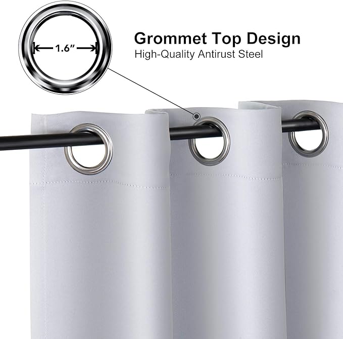 ChrisDowa Small Window Curtains for Kitchen and Bedroom - Grommet Short Thermal Insulated Room Darkening Curtains (2 Panels, Greyish White, 52 x 36 Inch)
