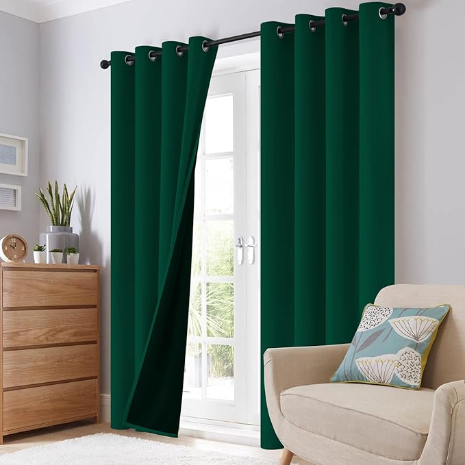 SimpleHome 100% Blackout Curtains for Bedroom,Thermal Insulated Dark Green Grommet Window Drapes Room Darkening Curtains for Living Room with Black Back,38 x 84 Inch,2 Panels